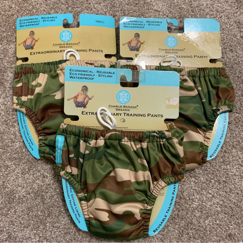 Set 3 Charlie Banana Reusable Organic Potty Training Pants Camouflage Boys Small